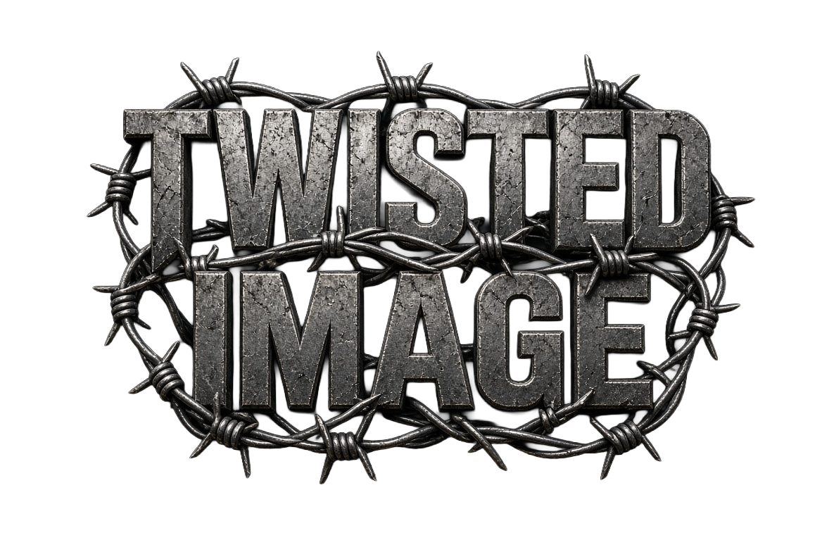 Twisted Image logo – TWISTED over IMAGE with barbed wire